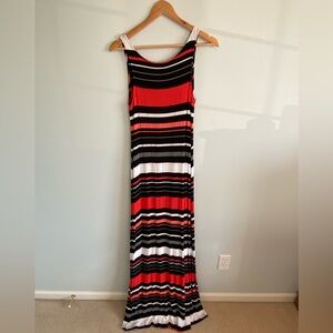 Merona Salmon, White, Grey and Black Striped maxi Dress- Size M